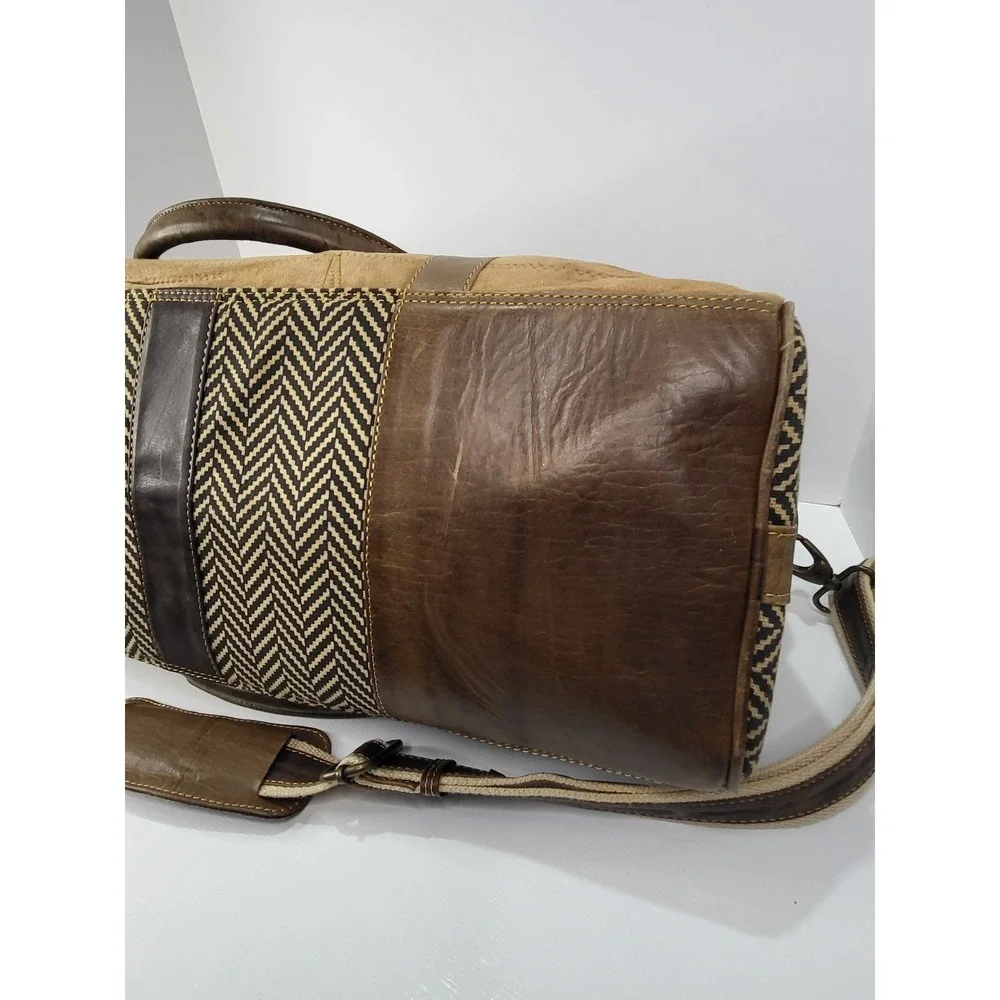 Vaan & Co Upcycled Leather Suede Duffle Bag Brown Chevron Weekender Travel Bag